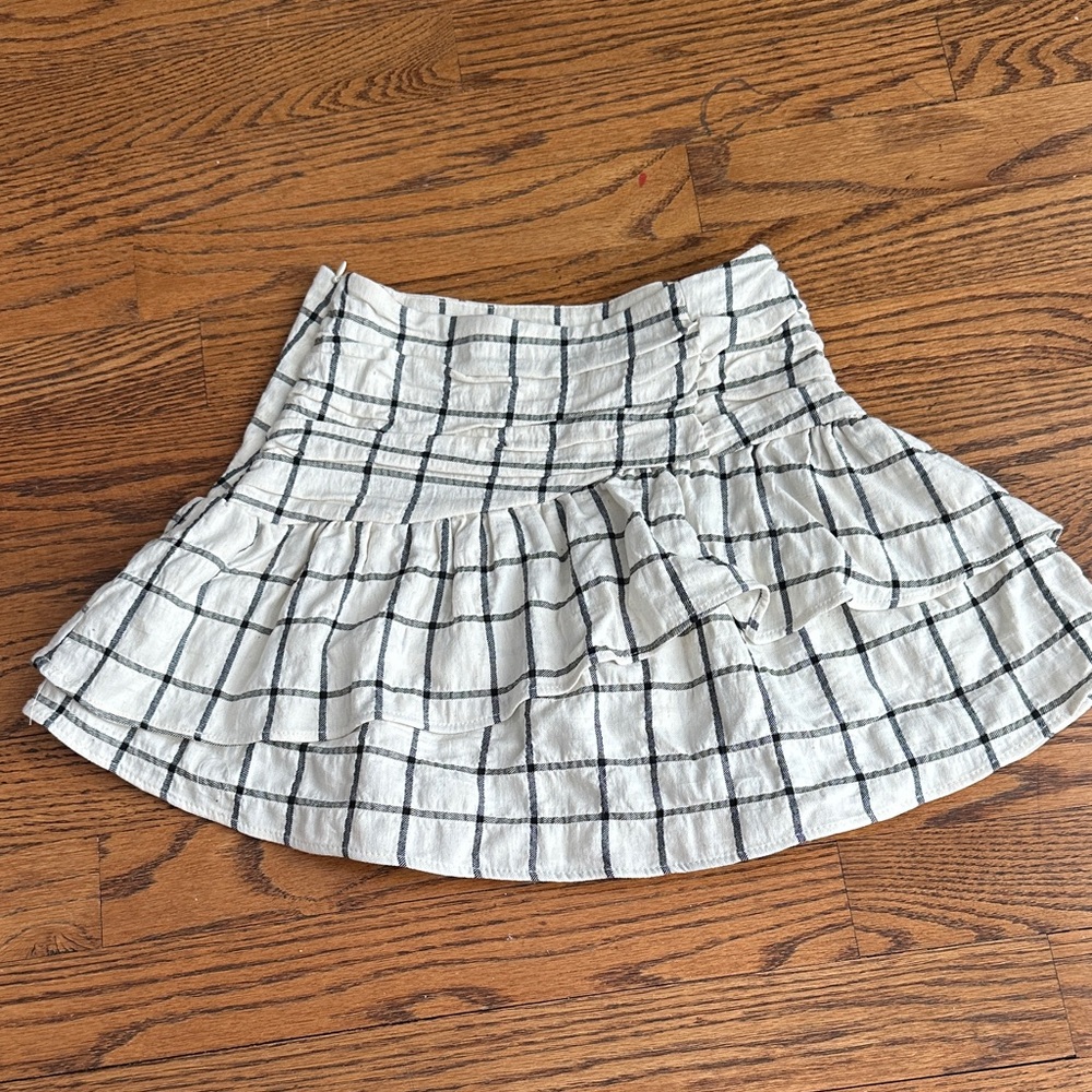 Mango Black and White Plaid Ruffle Skirt